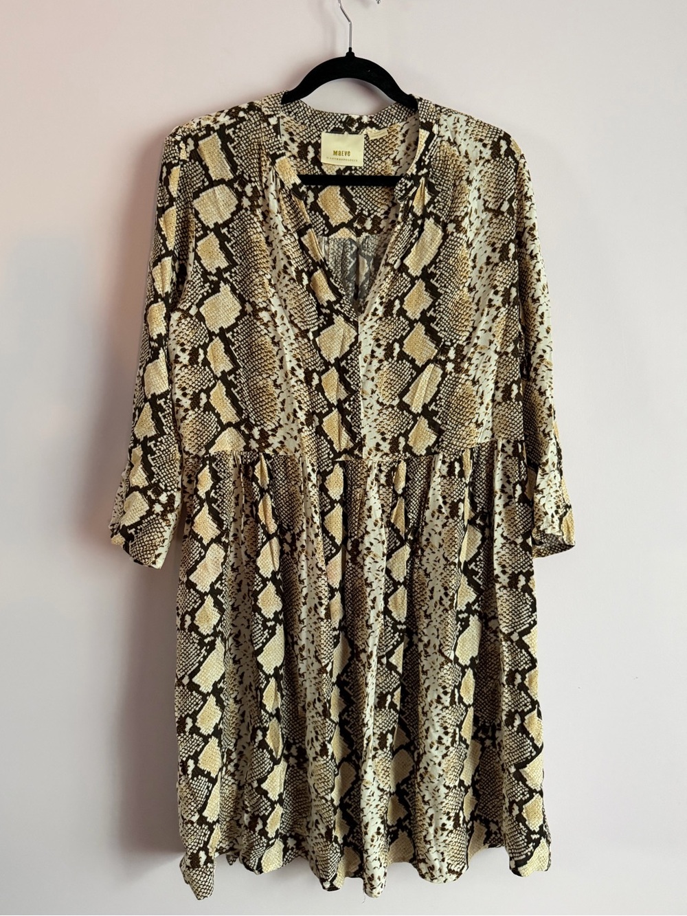 Anthropologie Snakeskin Print Mini Dress in Cream and Brown